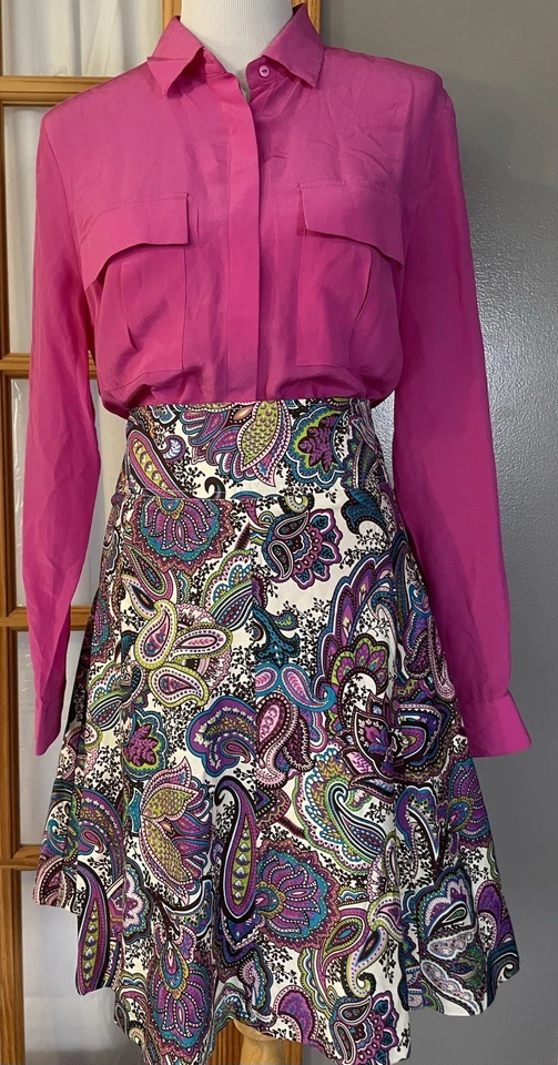 Blusa Joe Fresh Seda Botón Años 90 Talla L Rosa Bolsillos Manga Larga Clásica Carrera Foto 2 de 4