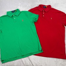 Polo Ralph Lauren Mens XL L Polo Shirts Lot 2 Green Custom Slim Red Classic