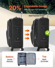 28-Inch Softside Expandable Luggage with Spinner Wheels Checked Suitcase Black