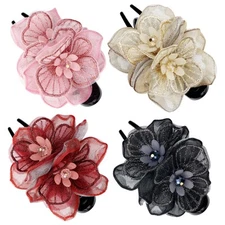 4 Pack Mesh Embroidery Flower Duckbill Plastic Hair Clips Claw Barrettes Hair...