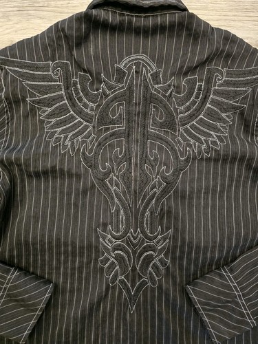 Roar Classic Shirt Mens Medium Black White Pinstriped Embroidered Chest Pockets - Picture 15 of 19