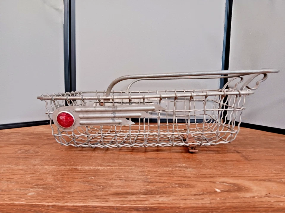 RARO Antiguo Aerodinámico Firestone Bicicleta Cesta Alambre Metal Preguerra Foto 4 de 4