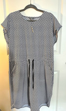 Talbots Petite PXL Blue/White Geometric Shift Dress Cap Sleeve Keyhole