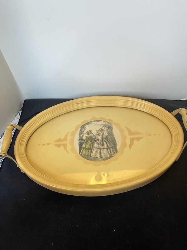 Antique Vintage Victorian Glass Oval Vanity Dresser Tray Godey Girls