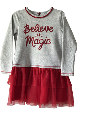 Girls 'Believe in Magic' Red Sparkle Lightning Bug Multi-Layer Tulle Dress