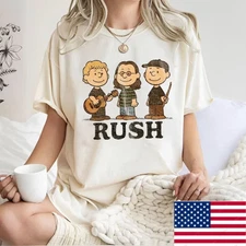 HOT SALE Rush x Peanuts Retro Tee Geddy Lee Alex Lifeson Neil Peart Vintage Size