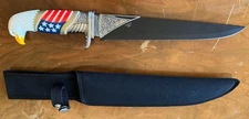 18" HUNTING KNIFE w/ EAGLE ON HANDLE- 15-1/2" S STEEL BLADE & SOFT SHEATH (W996)