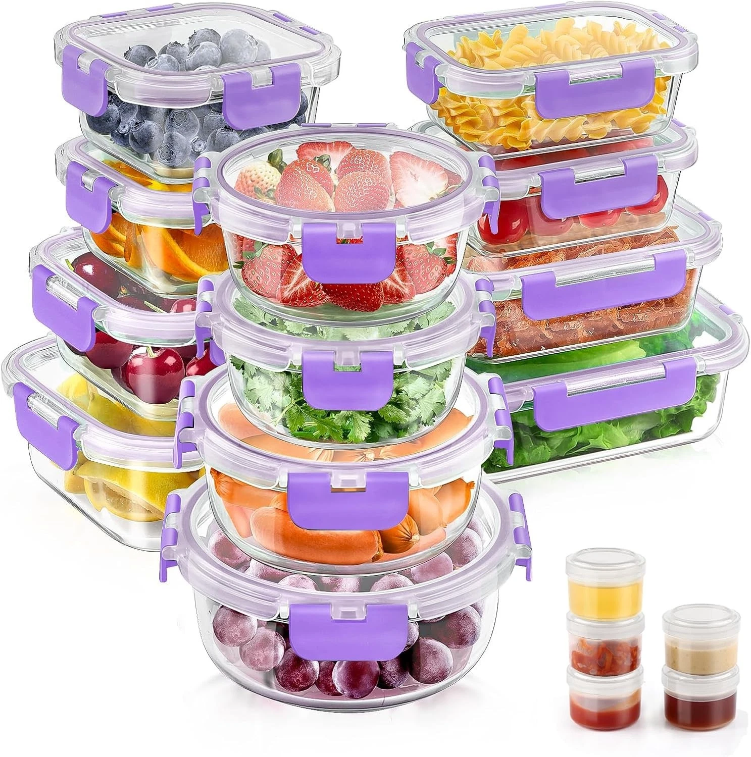 34pcs Glass Food Storage Containers W/ Lids Set Airtight Glass Meal Prep