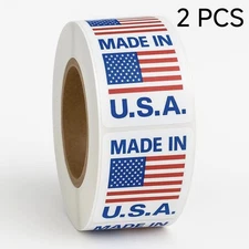 MADE IN USA Flag Pre-Printed Labels / Stickers ( 1" x 1") - 2 Rolls of 1000