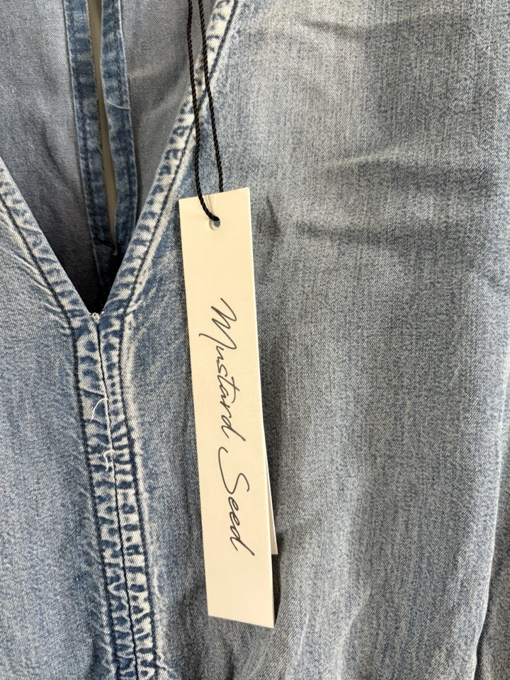 Mameluco vaquero de una pieza Mustard Seed Anthropologie, cintura elástica, talla XL NUEVO CON ETIQUETAS Foto 4 de 4