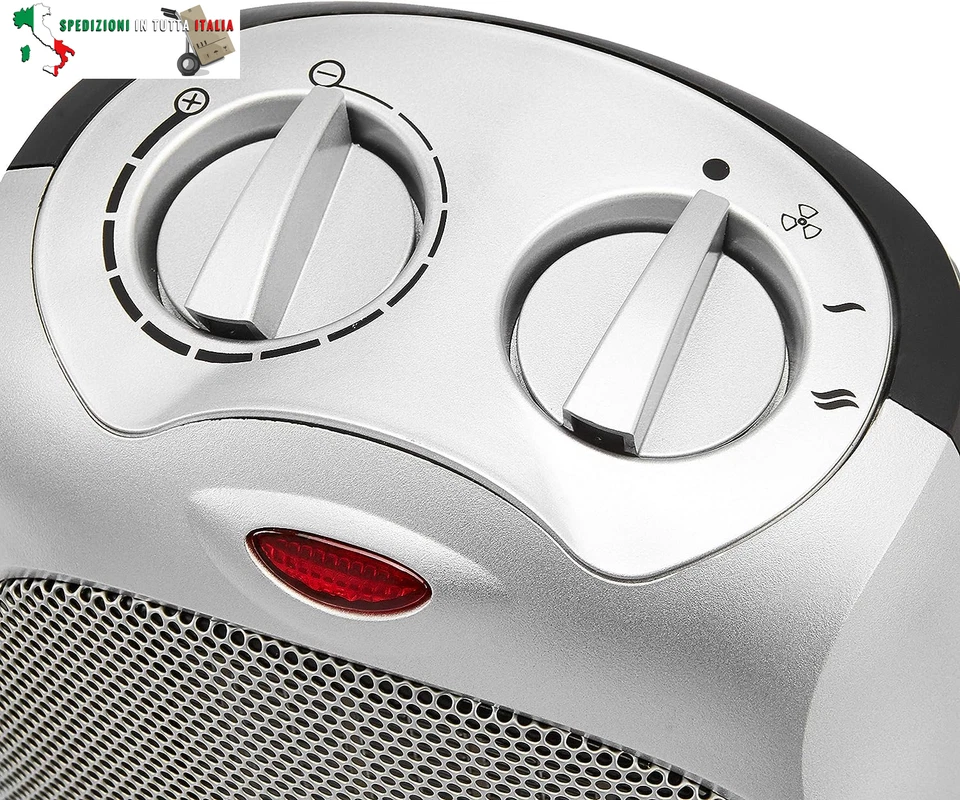 - Termoventilatore in ceramica da 1500 Watt con termostato regolabile - Argento - Immagine 3 di 4