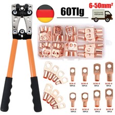 60x Batteriekabelschuh Sortiment 6-50mm² Crimpwerkzeug Rohrkabelschuhe Zange Kit