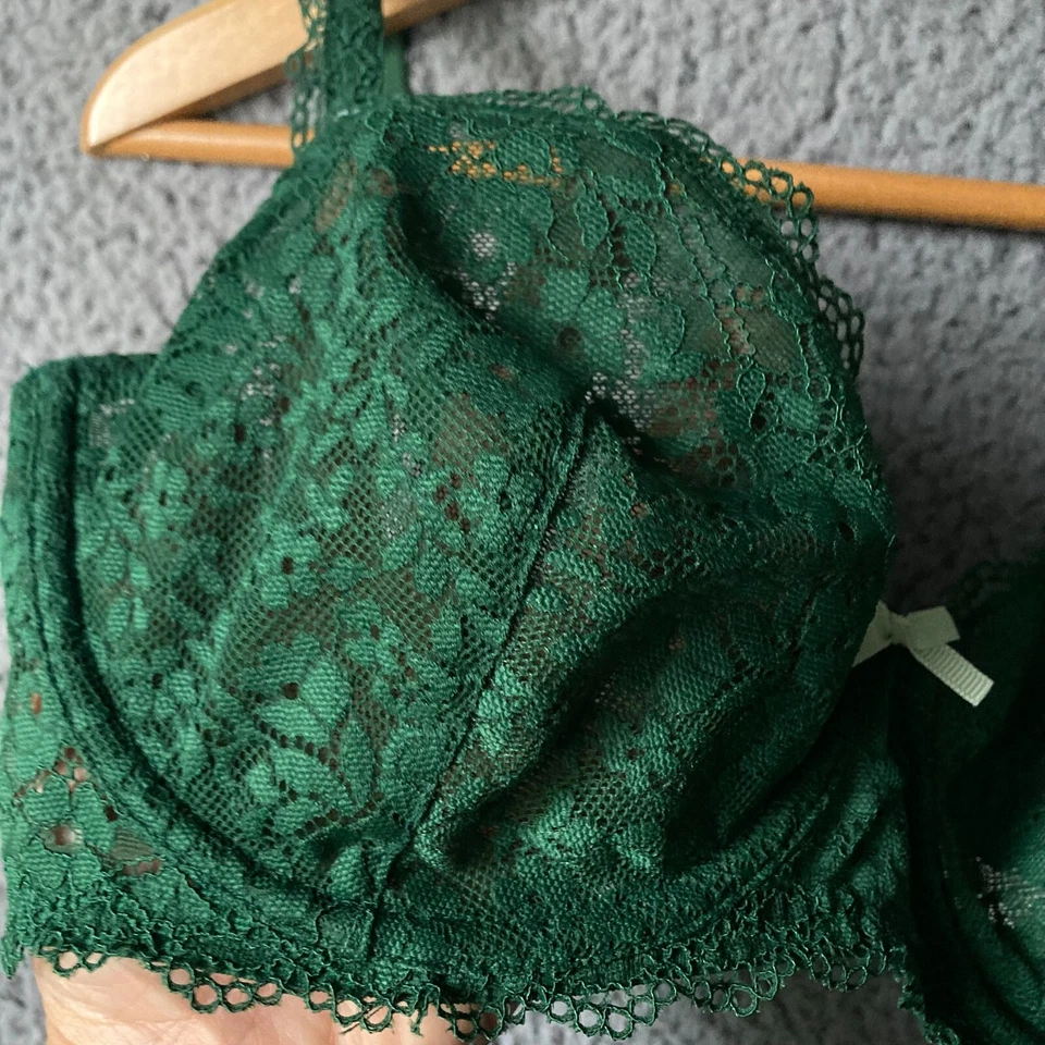 Sujetador Gilligan OMalley Balconette 34D verde Kelly todo encaje sin relleno con aros Foto 3 de 4