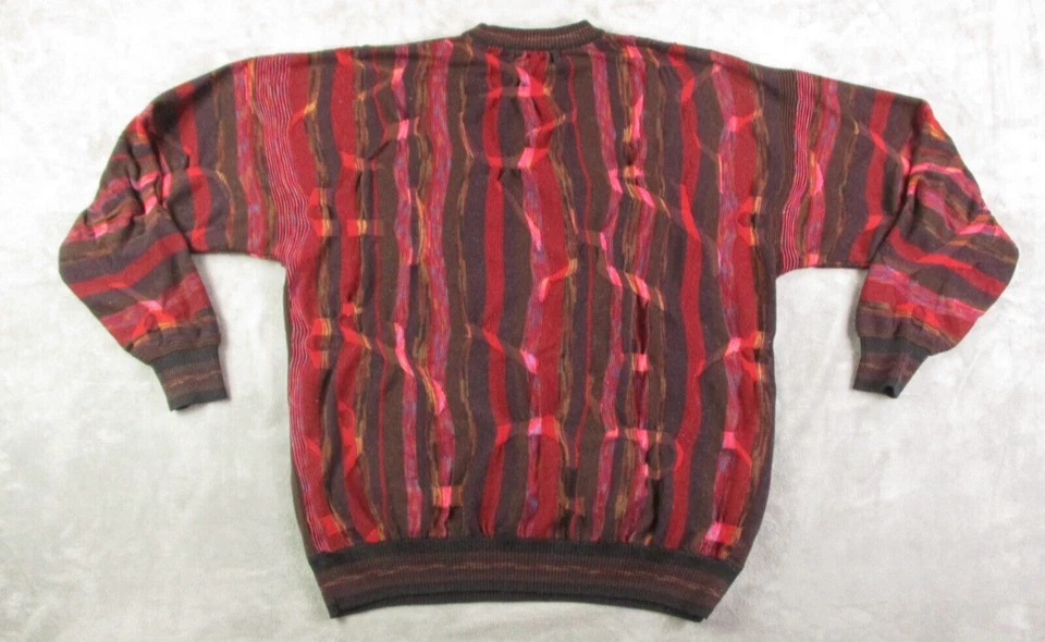 Suéter Tejido 3D Vintage Norm Thompson Hombres Rojo Multicolor 2XL Grueso Texturizado Foto 4 de 4