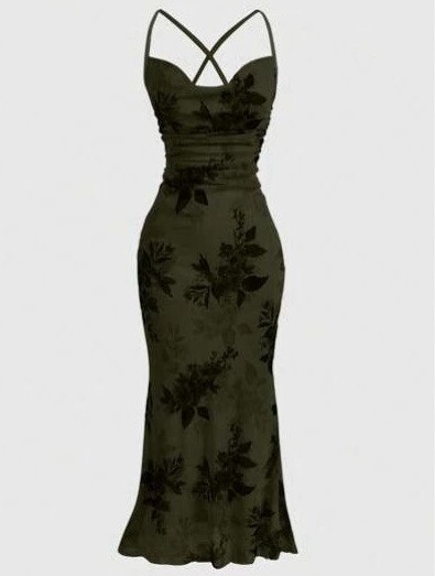 romwe green dress Our Women's Summer Casual Floral Embroidered Spaghetti Strap Green Dress is  such a vibe