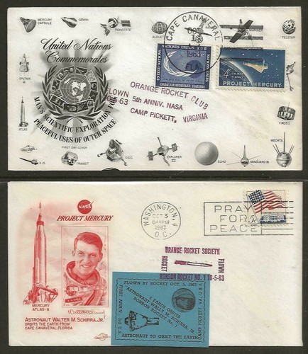 1963 US ORANGE ROCKET CLUB - UN, Project Mercury, NASA  55C1,55C1a - Picture 1 of 2