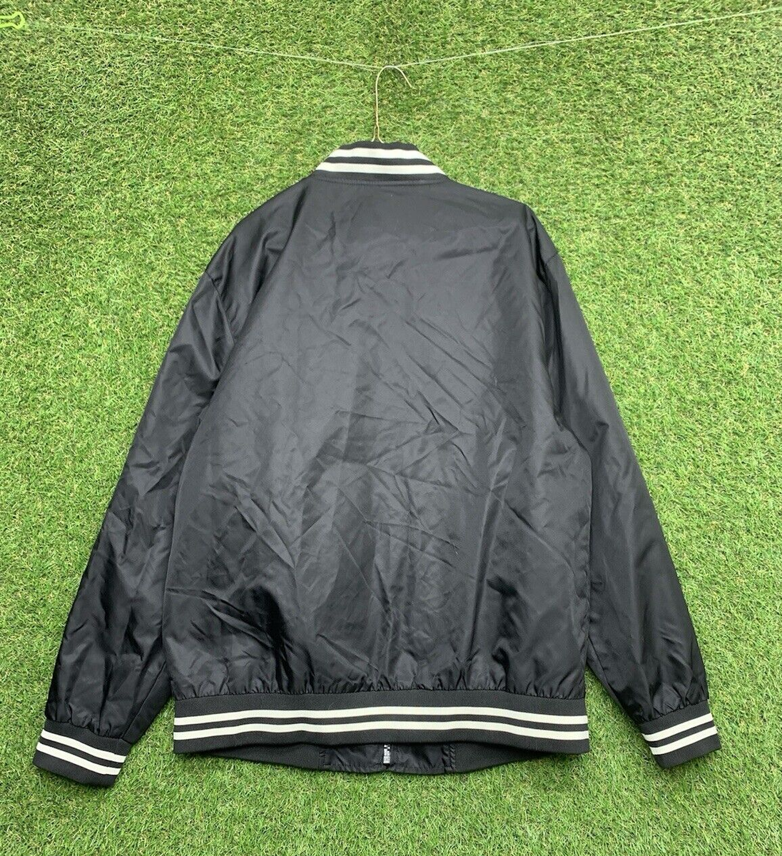 épine label basic jacket black Starter Satin Varsity Jacket Mens Large Enzo Striped Black Label