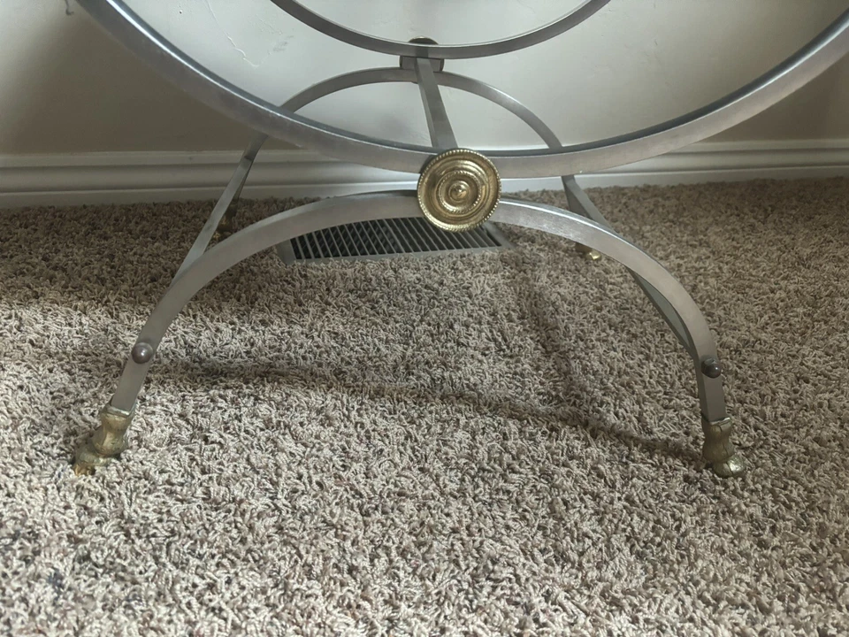 Silla Savonarola Maison Jansen años 60 acero y latón cuero Foto 4 de 4