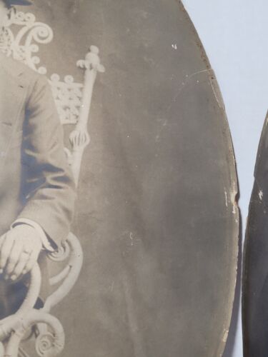 2 Large Antique Oval Portrait Photographs Men Unframed - Picture 7 of 19