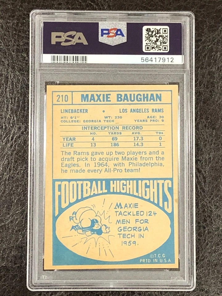 1968 Topps Football Maxie Baughan #210 PSA 4 VG-EX Los Angeles Rams LOW POP!! - Image 2 of 2