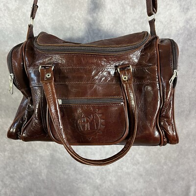 #ad #ad Genuine Leather Shoulder Travel Bag Brown w Outside Pockets Approx 10 X 7 Inches