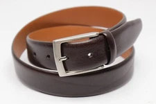 NEW Mens Dress Belt 34 Brown Calfskin Leather Strap Removable Chrome Buckle 