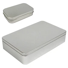 Large Silver Metal Rectangular Empty Tin Box Containers Storage Organization