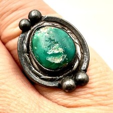 Native American Womens Ring Sterling Silver Green Turquoise Size 6.5