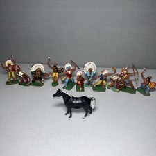 Vintage Lot Of 11 Plastic Native American Indian 2.25" Figures with Horse
