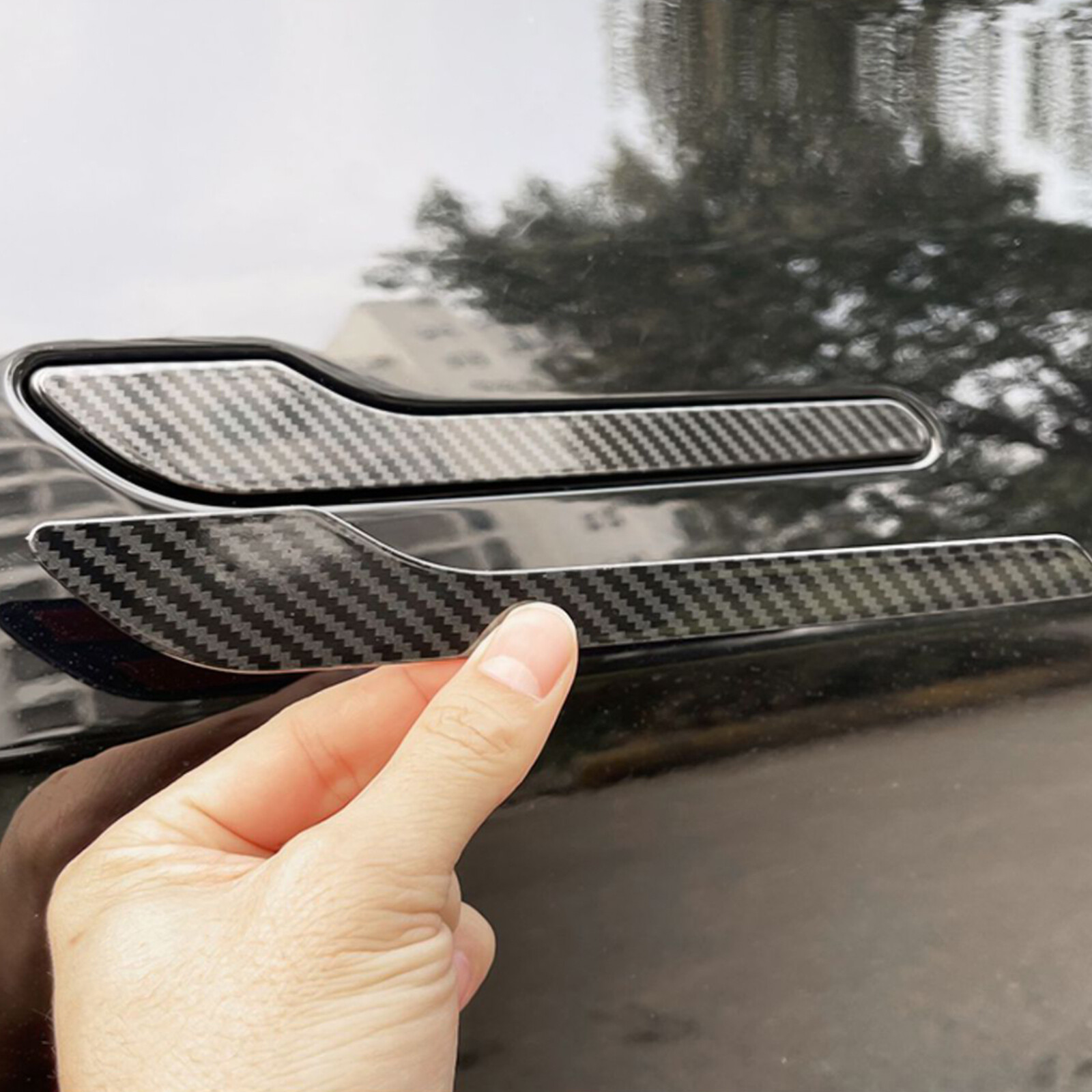 4X For Tesla Model 3 Y Accessories Carbon Fiber door Handle Cover Sticker Decal