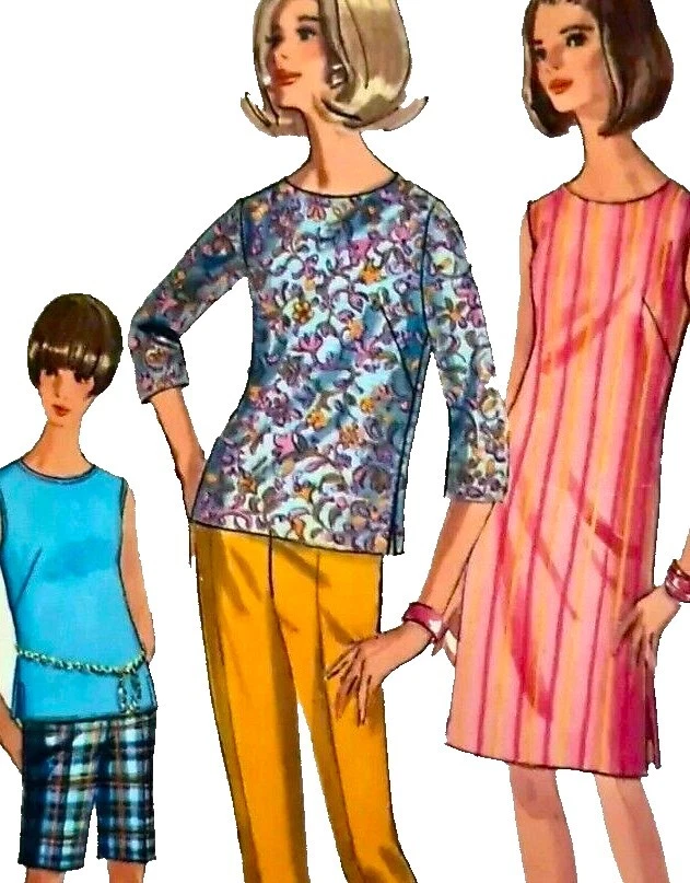 1960s Shift Dress Tunic Retro Shorts Pants Simplicity 6556 Sewing Pattern |  eBay