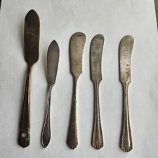 5 Butter Knives 1847 Rogers Bros, EPB Sweden, NATIONAL SILVER CO, LACONIA