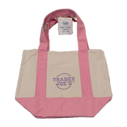 Trader -Joe's Mini Canvas Tote Bags SET of ALL 4 Pink, Lavender, Green, Blue LOT - Picture 8 of 11