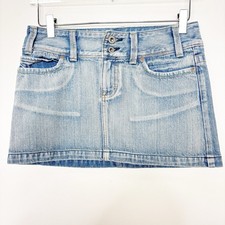 Vintage Y2K 2000's American Eagle Women's Light Wash Denim Mini Skirt 2