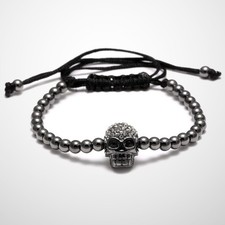 Copper Beads Skull Bracelet Adjustable Rope Weaving Jewelry Gifts For Men