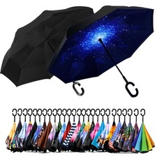 Inverted Reverse Umbrella 49/56 Inch Double Canopy Windproof C-shaped Handle