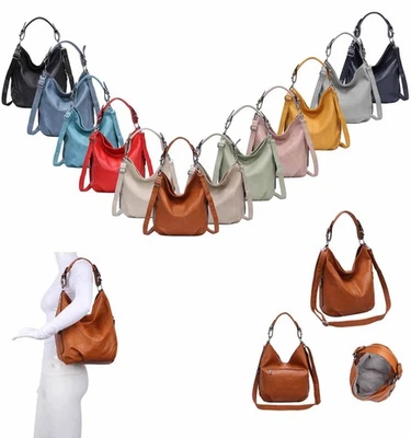 DAMEN TASCHE SHOPPER HOBO BAG SCHULTERTASCHE UMHÄNGETASCHE LEDER OPTIK REISE - Bild 1 von 4