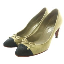 Chanel Coco Mark Suede Pumps Khaki Women's Size EU37/US6.5