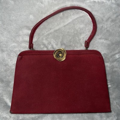 Vintage 50s Rare Bobbie & Jerome Purse Hand Bag Velvet Brass Rose Clasp