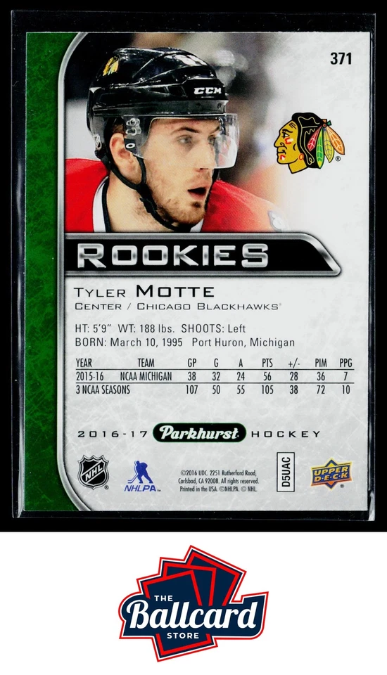 2016-17 Parkhurst #371 Tyler Motte - Image 2 of 2
