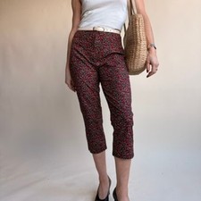 Soda Blu Black Capris - Red Floral/Cherry Detail, Made in USA, 90s/Y2K, Size M
