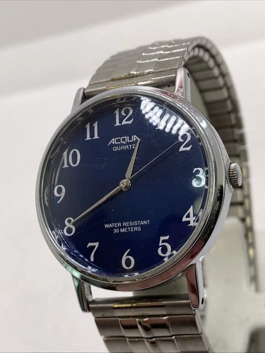 Acqua Timex Blue Dial Vintage Mens Watch Works New Battery