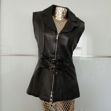 Damen Lederweste Gürtel Schnallen Zipper Weste Biker Gothic Punk Tailliert 38