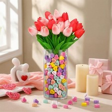 Valentines Day Decoration 20 Pcs Artificial Tulips Flowers with 220 Pcs Conve...