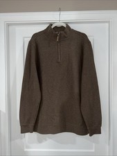 TASSO ELBA MENS LONG SLEEVE FRONT 1/4 ZIP KNIT SHIRT - BROWN - LARGE - EUC