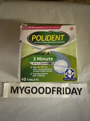 Polident Antibacterial Denture 3 Minute Daily Cleanser 40 Tablets Exp:5/2027