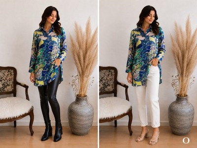 Bluse Tunika Shirt Langarmshirt Bunt mit Muster Gr. S/M Oversize Via Appia Top