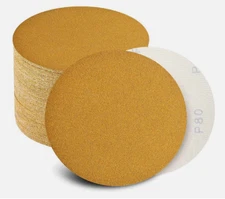 50PACK 125mm Gold sandpaper No Hole Hook & Loop Sanding Discs P80 Grit For Wood