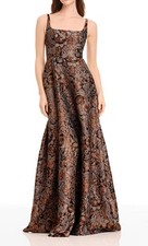 Dress The Population DDRN70-WB40 Vienna Metallic Floral Jacquard ALine Gown SZ M