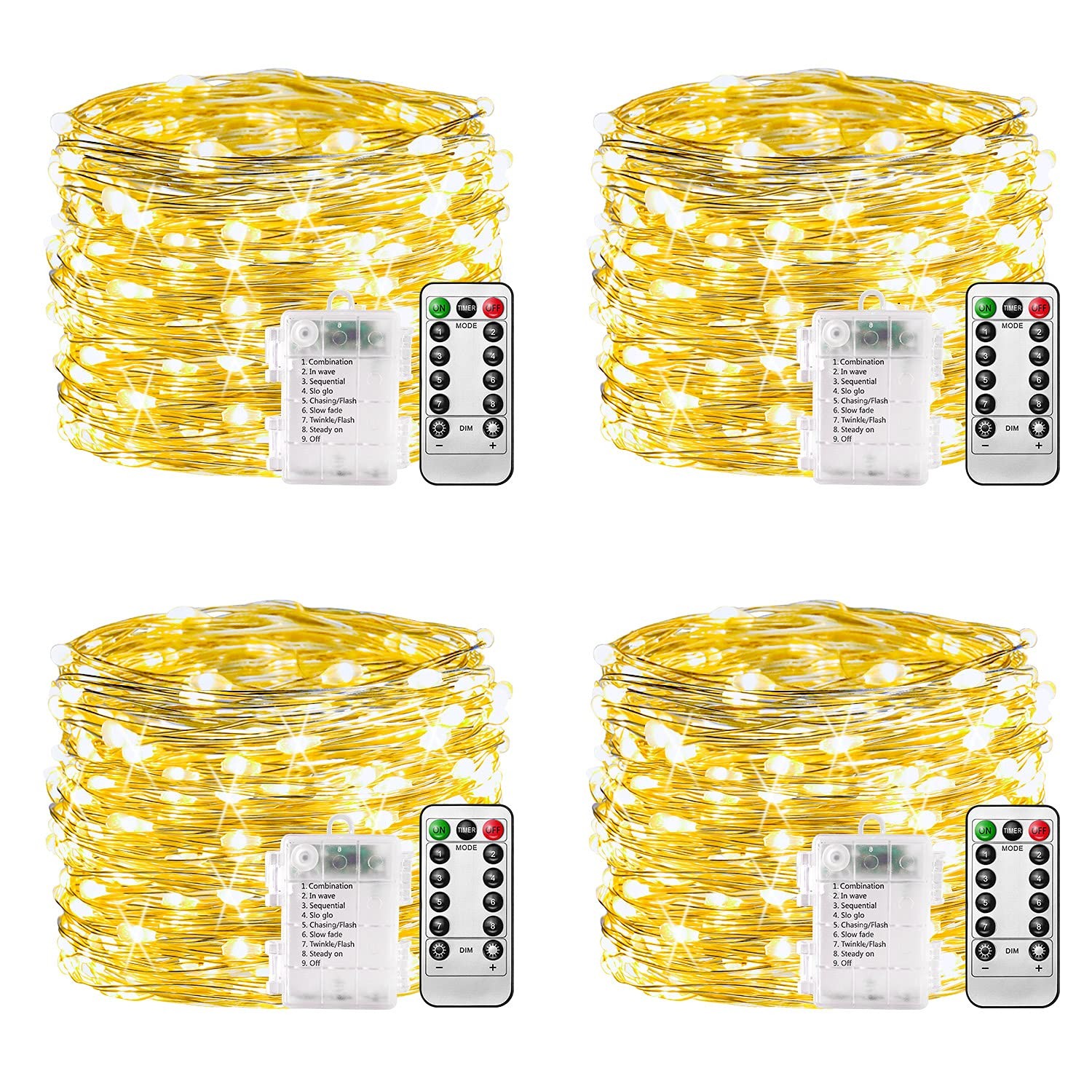 Batteria Per Luci Fatate - 4 set, 100 Luci Di Fata a LED Telecomando a 8 Modalit
